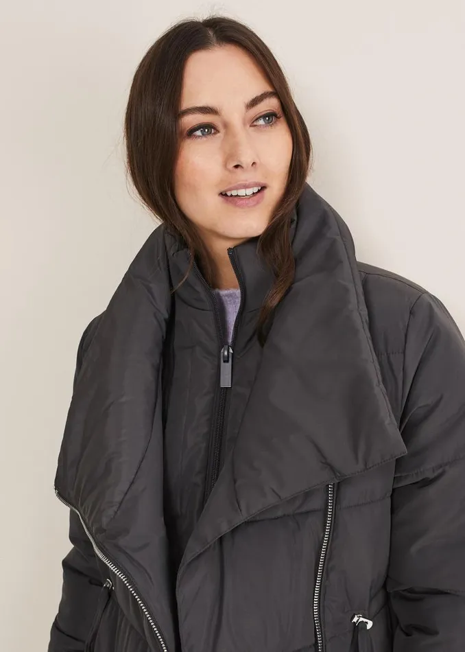 Phase Eight Coats Rae Asymetric Long Puffer Charcoal 8211 Women