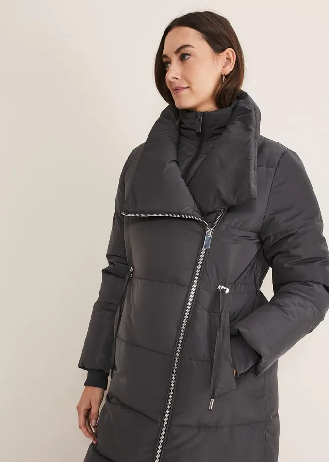 Phase Eight Coats Rae Asymetric Long Puffer Charcoal 8211 Women