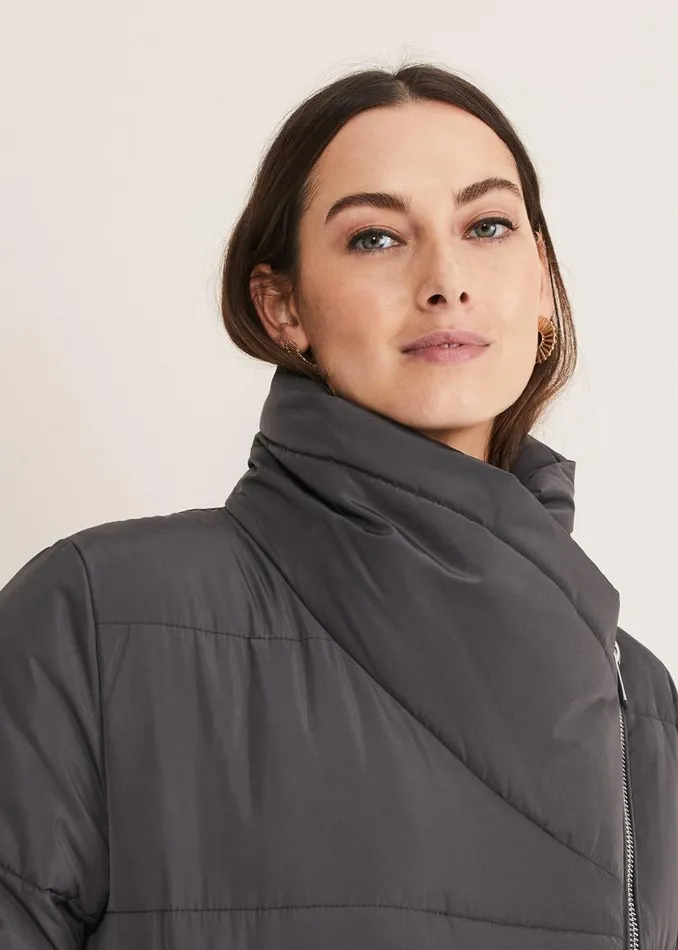 Phase Eight Coats Rae Asymetric Long Puffer Charcoal 8211 Women