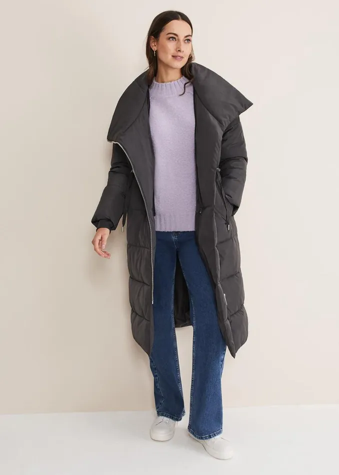 Phase Eight Coats Rae Asymetric Long Puffer Charcoal 8211 Women