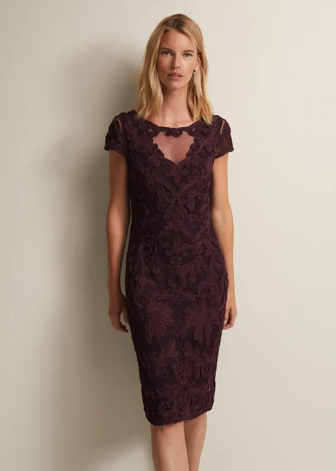 Phase Eight Dresses Agatha Berry Tapework Midi Dress Berry 8211 Women