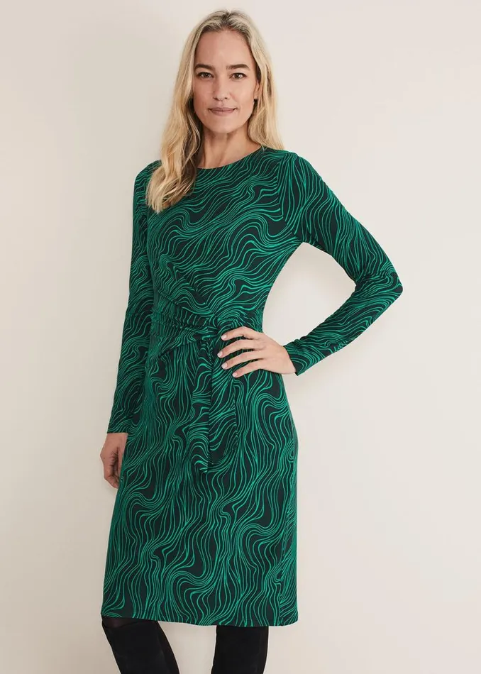 Phase Eight Dresses Ally Swirl Midi Dress Greenblack 8211 Women