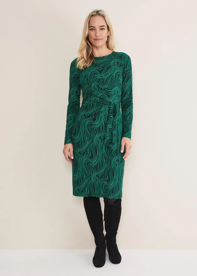 Phase Eight Dresses Ally Swirl Midi Dress Greenblack 8211 Women