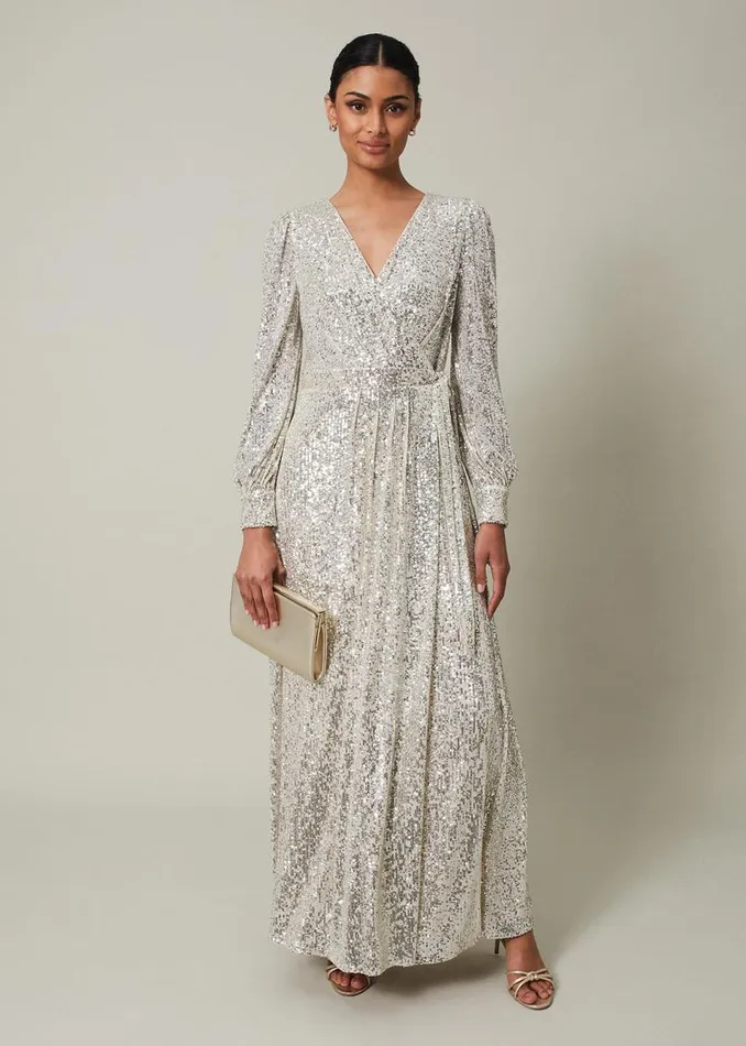 Phase Eight Dresses Amily Sequin Maxi Dress Silver 8211 Women