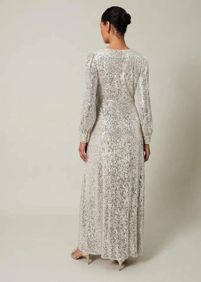 Phase Eight Dresses Amily Sequin Maxi Dress Silver 8211 Women