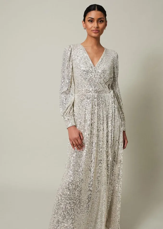 Phase Eight Dresses Amily Sequin Maxi Dress Silver 8211 Women