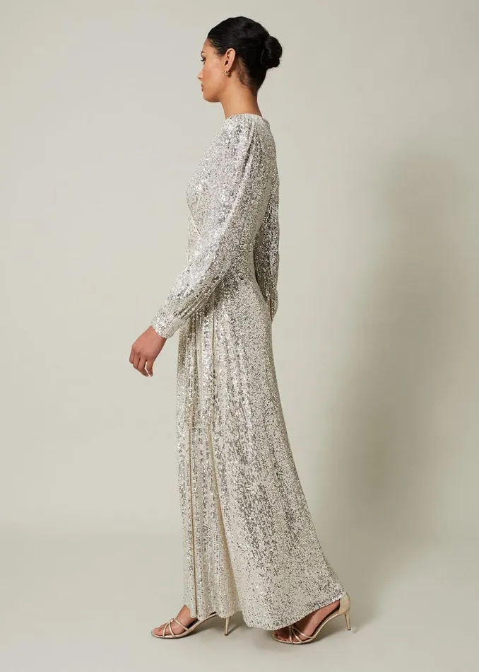 Phase Eight Dresses Amily Sequin Maxi Dress Silver 8211 Women