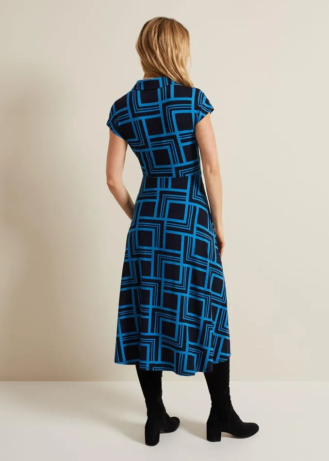 Phase Eight Dresses April Short Sleeve Geo Dress Blue 8211 Women
