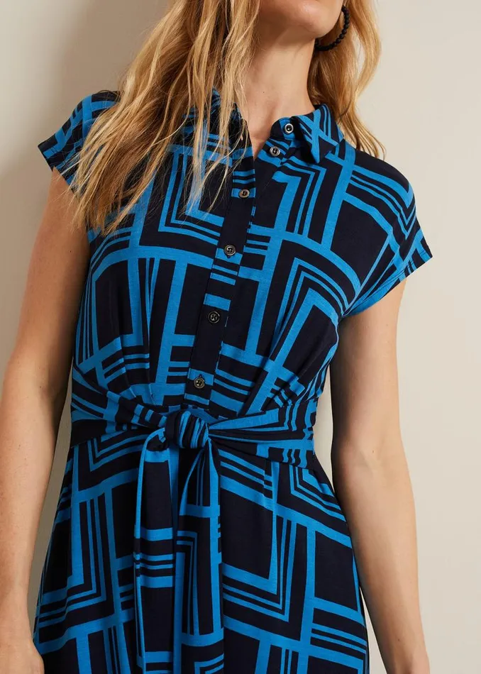 Phase Eight Dresses April Short Sleeve Geo Dress Blue 8211 Women