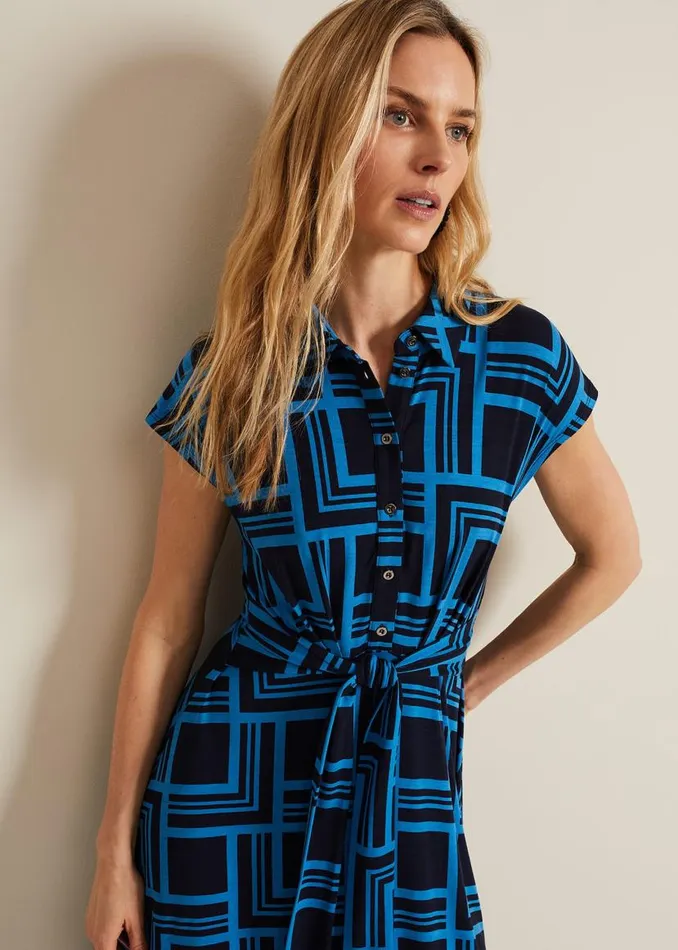 Phase Eight Dresses April Short Sleeve Geo Dress Blue 8211 Women