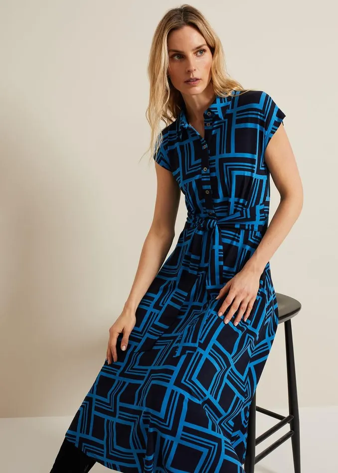 Phase Eight Dresses April Short Sleeve Geo Dress Blue 8211 Women