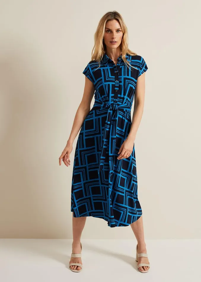 Phase Eight Dresses April Short Sleeve Geo Dress Blue 8211 Women