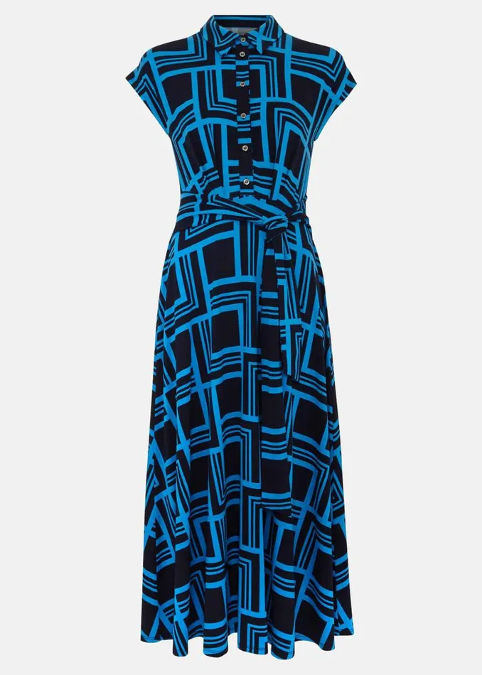 Phase Eight Dresses April Short Sleeve Geo Dress Blue 8211 Women