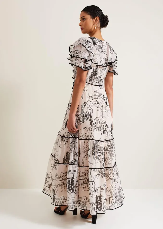 Phase Eight Dresses Arlette Sketch Print Maxi Dress Blackivory 8211 Women