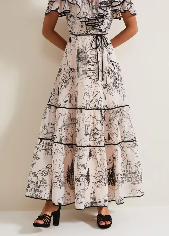 Phase Eight Dresses Arlette Sketch Print Maxi Dress Blackivory 8211 Women