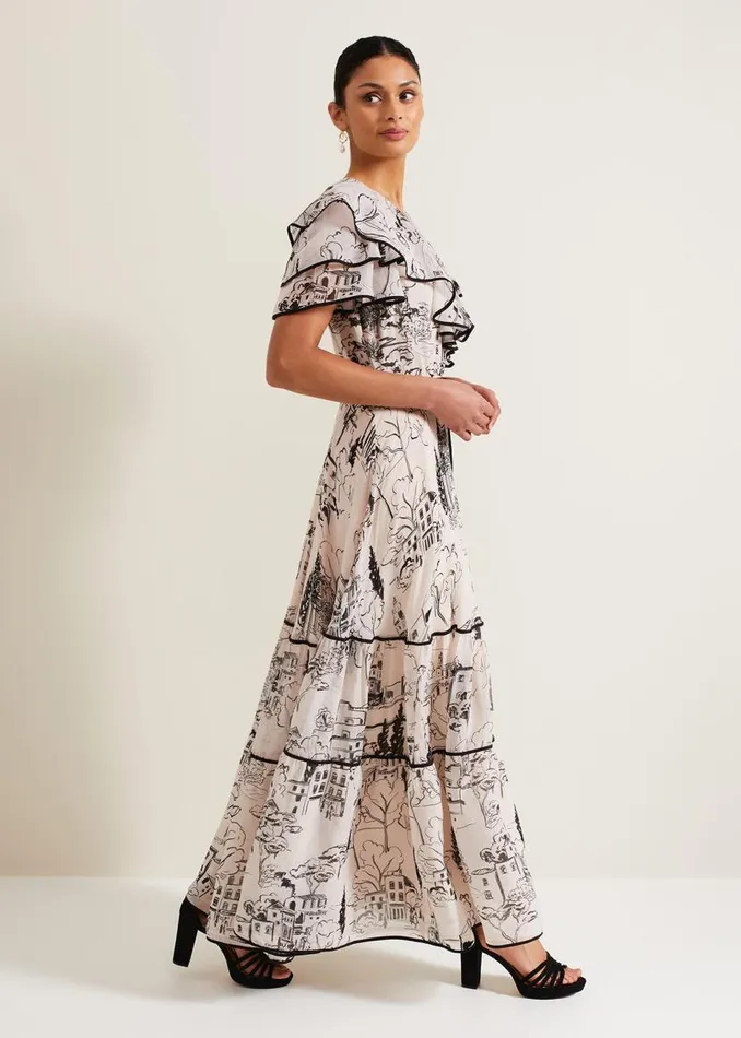 Phase Eight Dresses Arlette Sketch Print Maxi Dress Blackivory 8211 Women