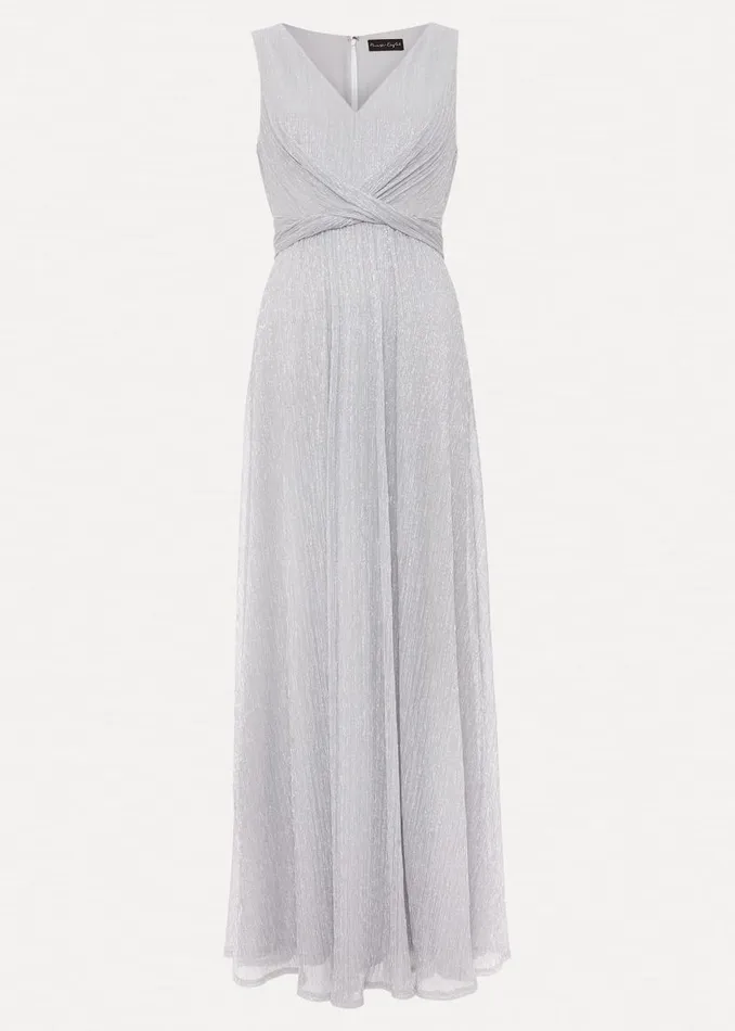 Phase Eight Dresses Artemis Plisse Shimmer Maxi Dress Silver 8211 Women