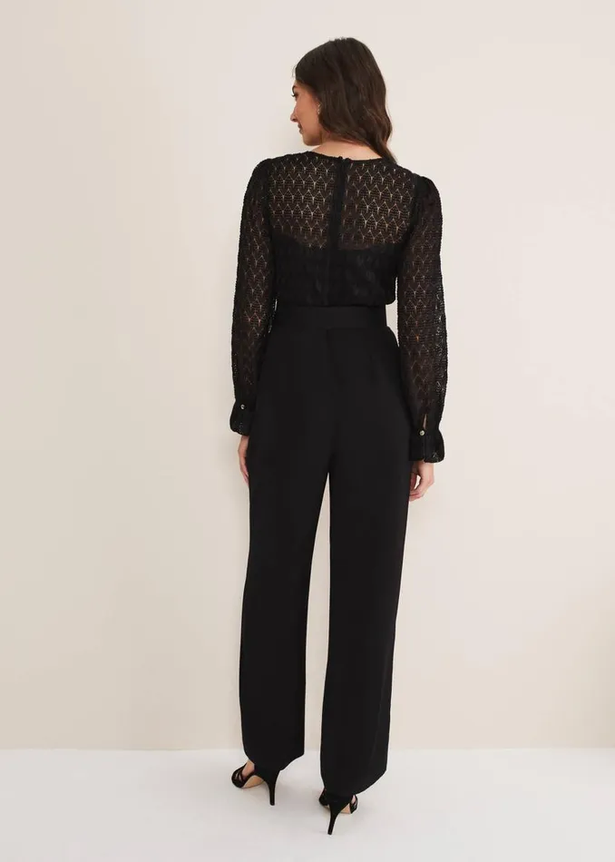 Phase Eight Dresses Carly Lace Long Sleeve Jumpsuit Black 8211 Women