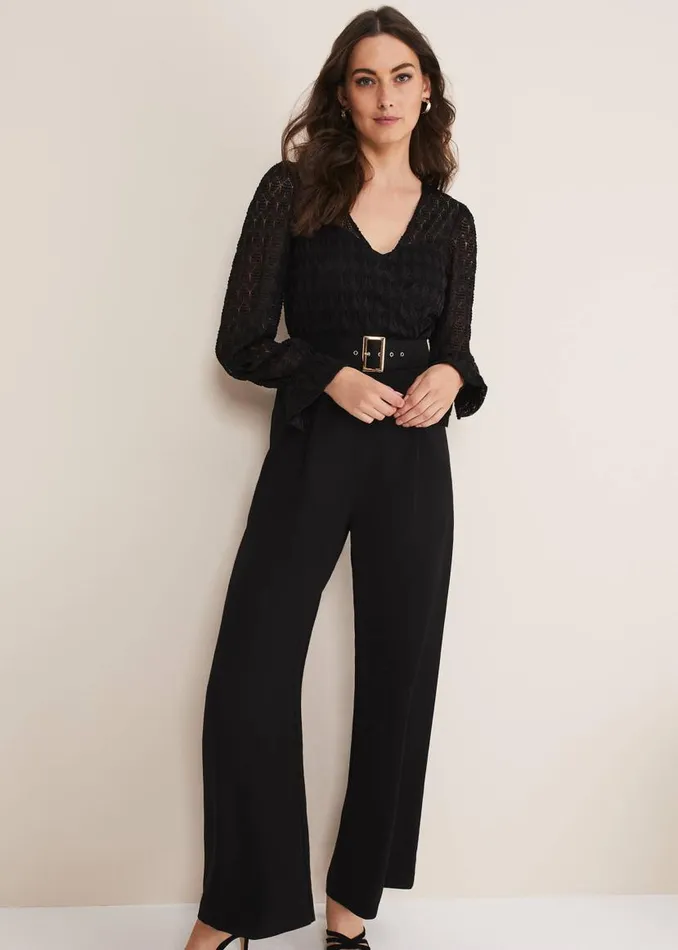 Phase Eight Dresses Carly Lace Long Sleeve Jumpsuit Black 8211 Women