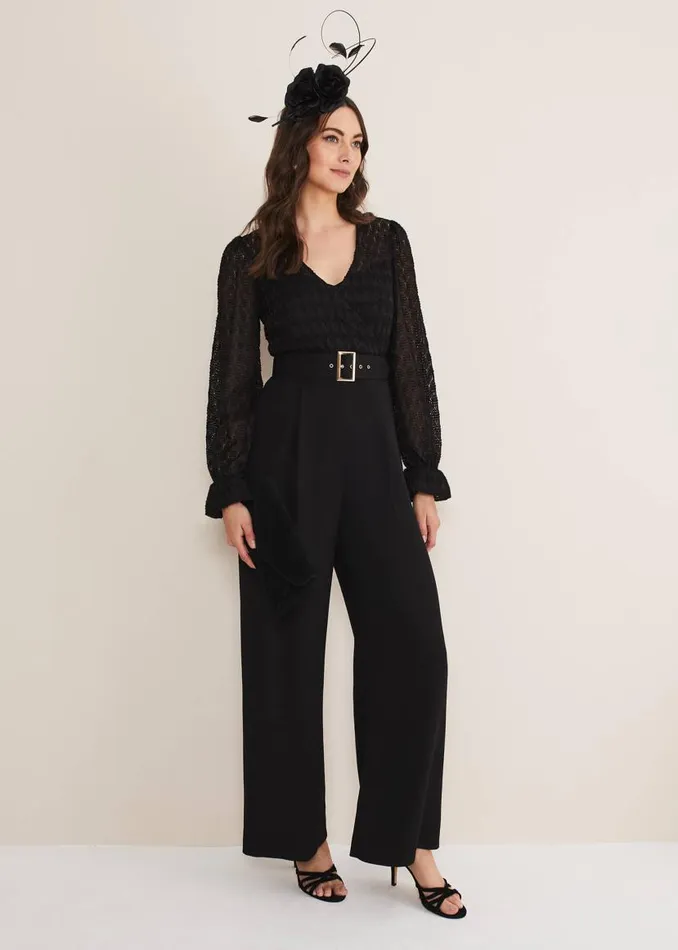 Phase Eight Dresses Carly Lace Long Sleeve Jumpsuit Black 8211 Women