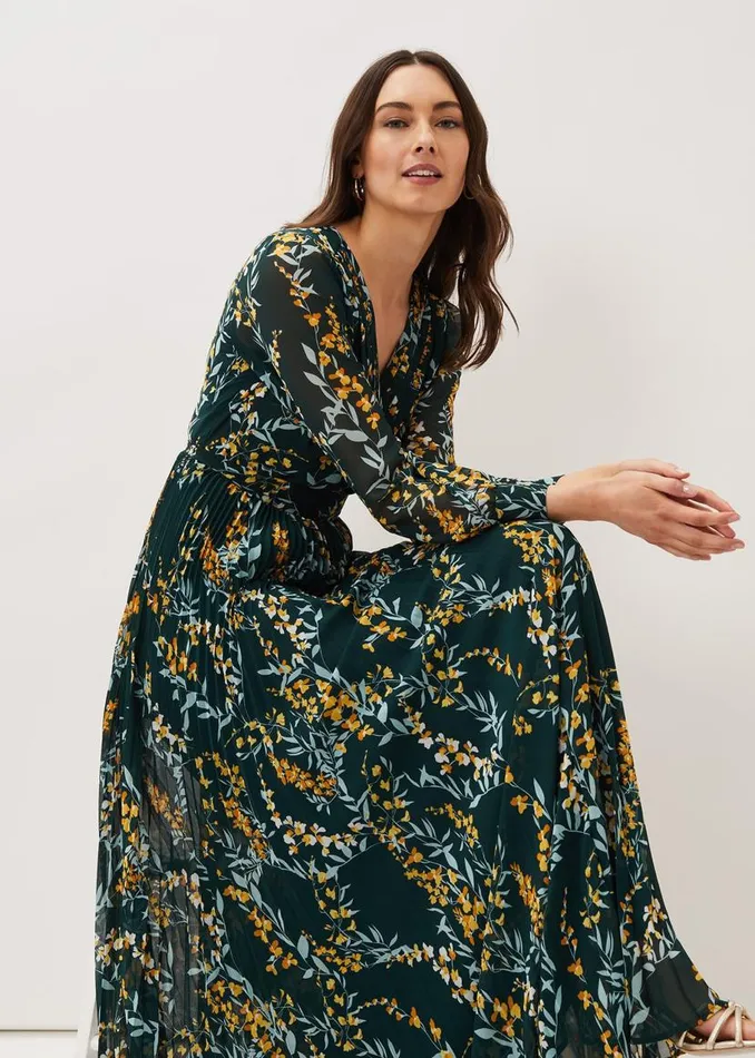 Phase Eight Dresses Carmen Pleated Maxi Dress Rainforest 8211 Women