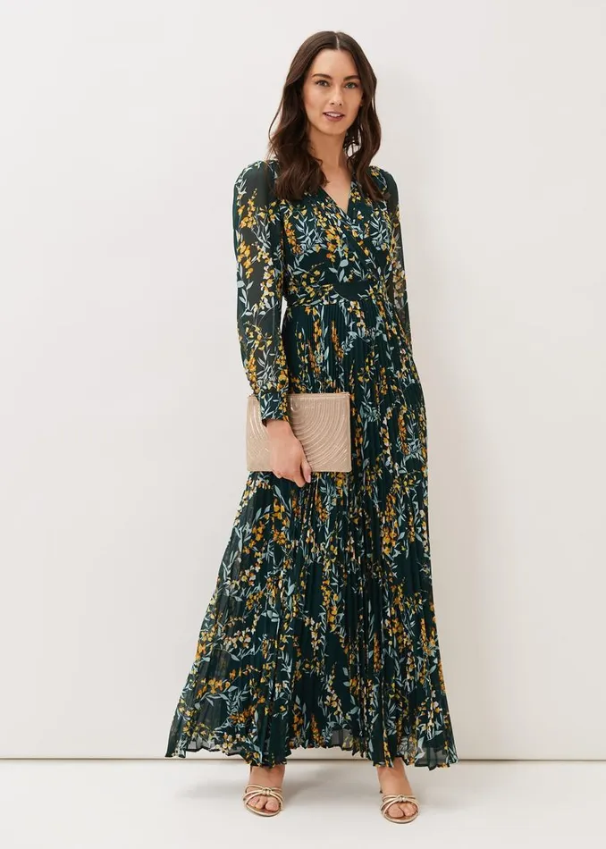 Phase Eight Dresses Carmen Pleated Maxi Dress Rainforest 8211 Women
