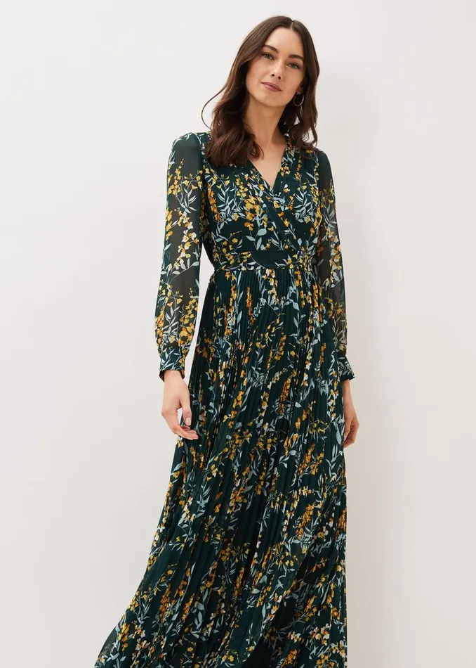 Phase Eight Dresses Carmen Pleated Maxi Dress Rainforest 8211 Women