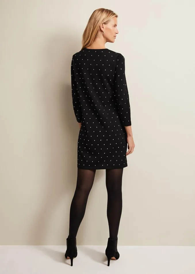 Phase Eight Dresses Catriona Stud Shift Knitted Mini Dress Black 8211 Women