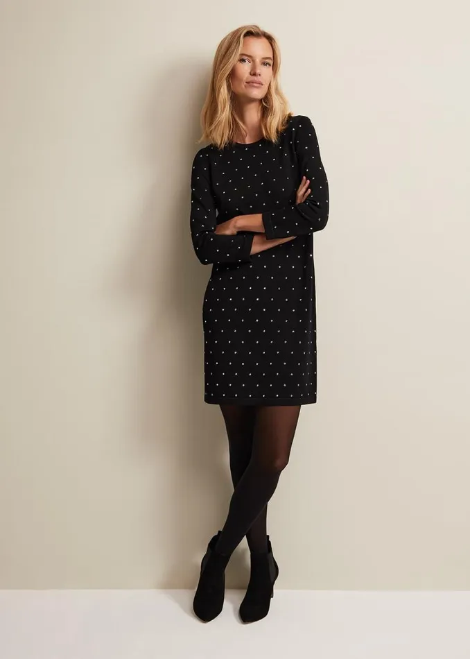 Phase Eight Dresses Catriona Stud Shift Knitted Mini Dress Black 8211 Women