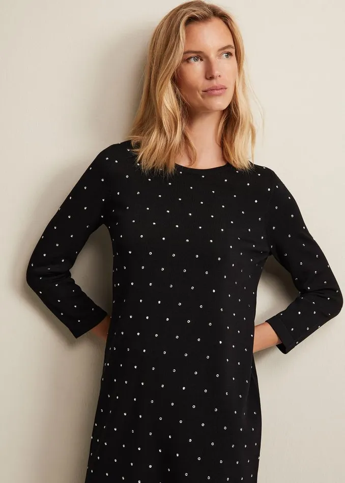 Phase Eight Dresses Catriona Stud Shift Knitted Mini Dress Black 8211 Women