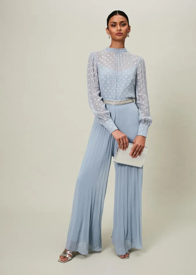 Phase Eight Dresses Charley Pleated Jumpsuit Soft Blue 8211 Women