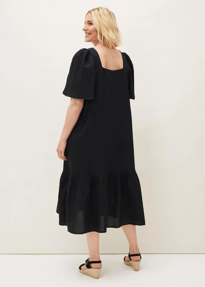 Phase Eight Dresses Claria Linen Midi Dress Black 8211 Women
