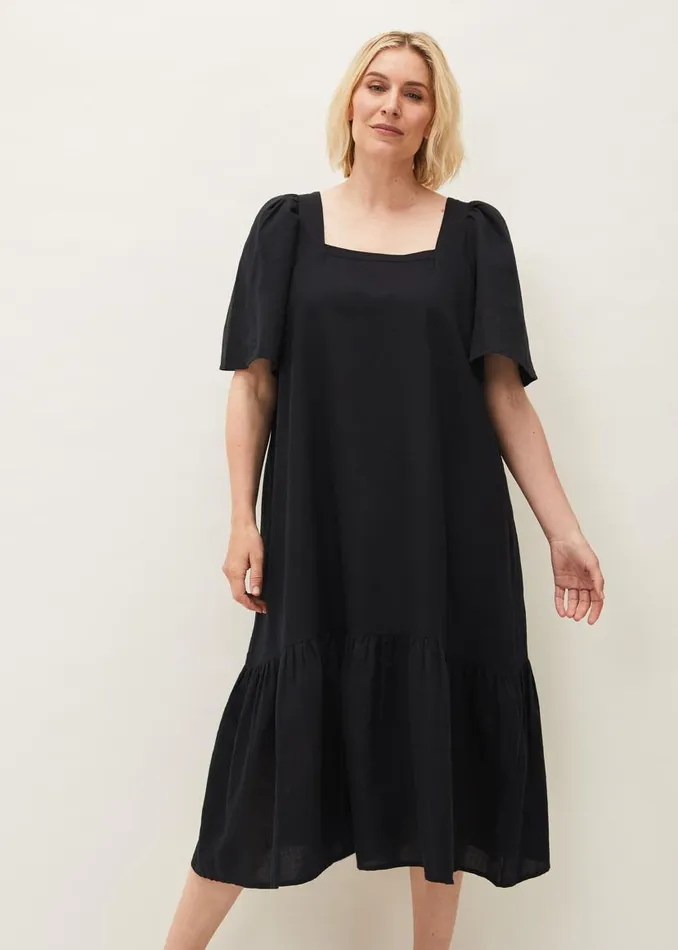 Phase Eight Dresses Claria Linen Midi Dress Black 8211 Women