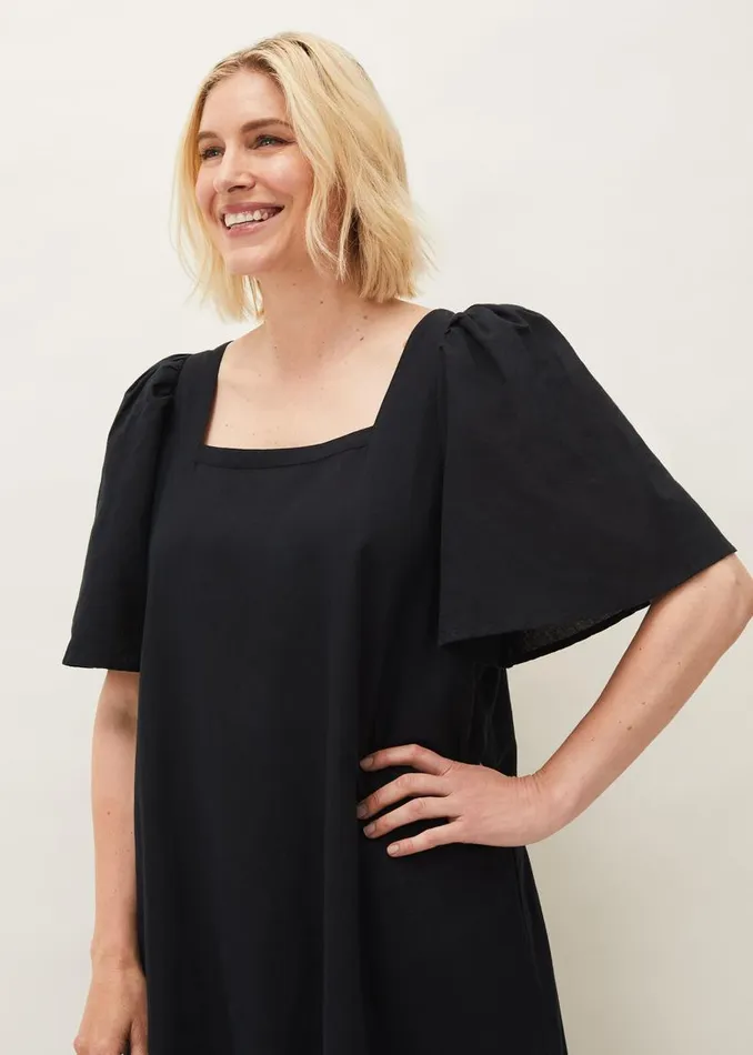 Phase Eight Dresses Claria Linen Midi Dress Black 8211 Women
