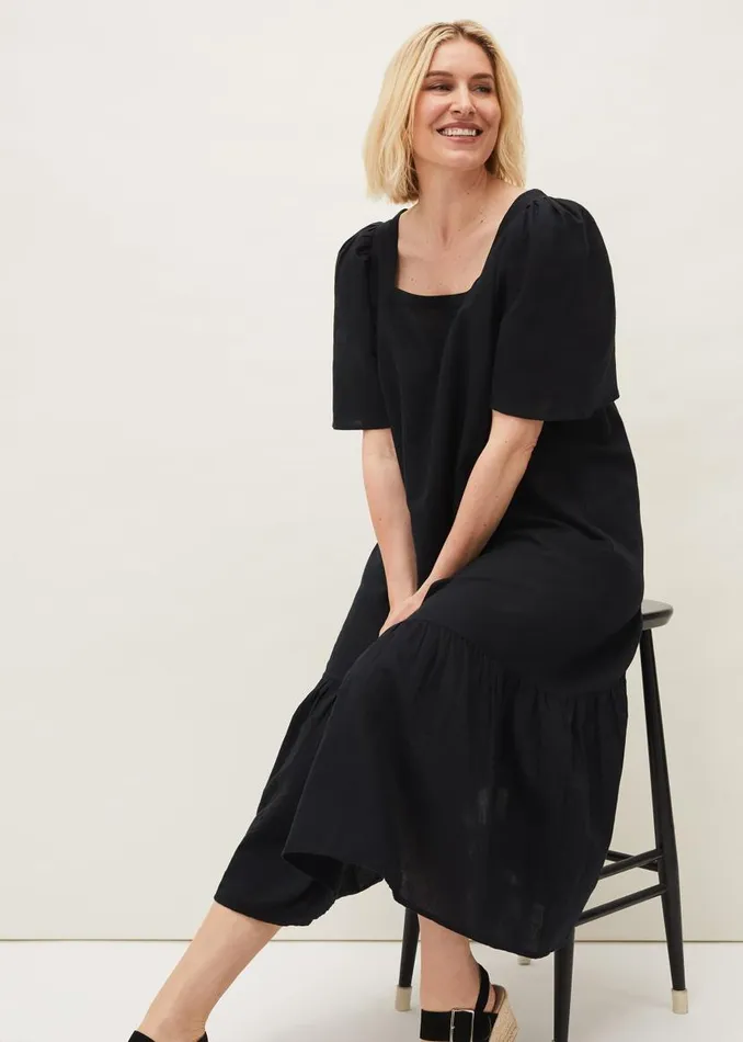 Phase Eight Dresses Claria Linen Midi Dress Black 8211 Women