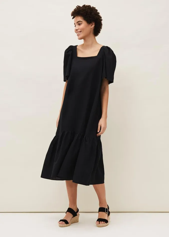 Phase Eight Dresses Claria Linen Midi Dress Black 8211 Women