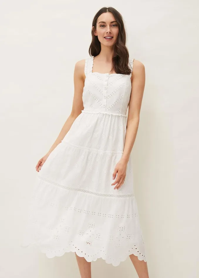 Phase Eight Dresses Ellie Broderie Midi Dress White 8211 Women