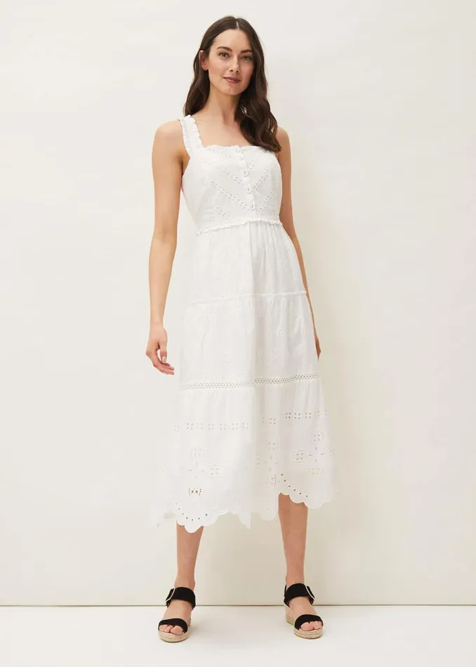 Phase Eight Dresses Ellie Broderie Midi Dress White 8211 Women