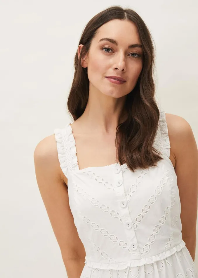 Phase Eight Dresses Ellie Broderie Midi Dress White 8211 Women