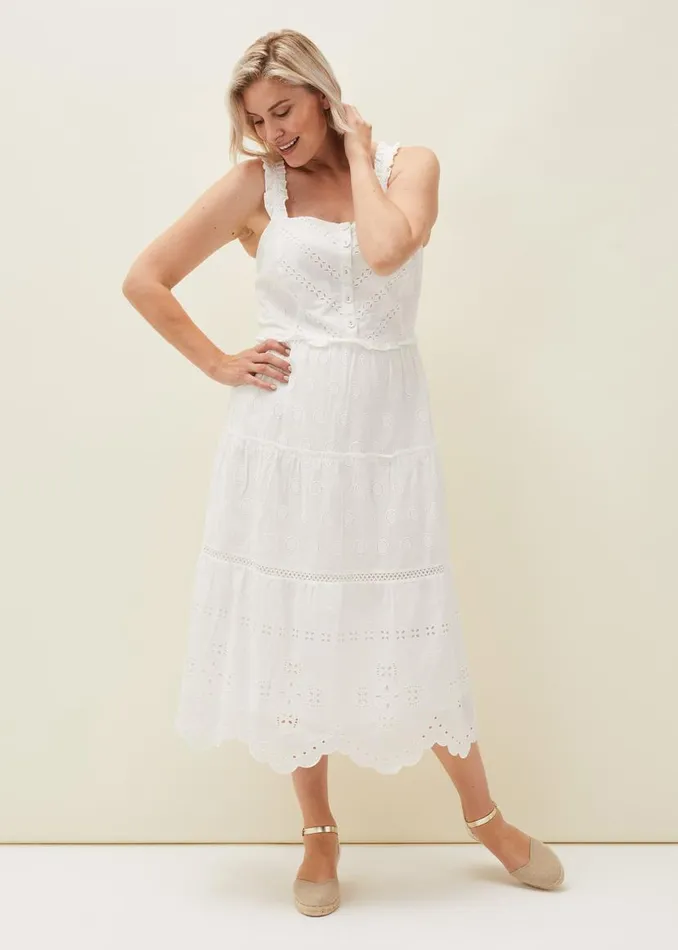 Phase Eight Dresses Ellie Broderie Midi Dress White 8211 Women