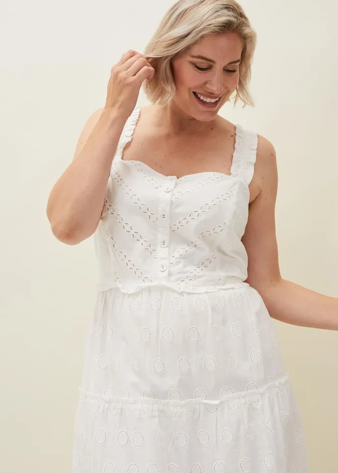 Phase Eight Dresses Ellie Broderie Midi Dress White 8211 Women