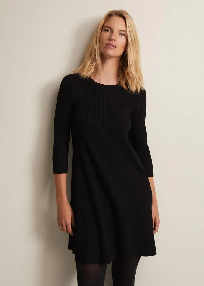 Phase Eight Dresses Evelyn Black Ribbed Mini Dress Black 8211 Women