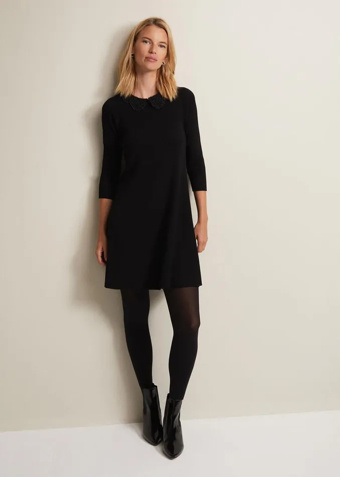 Phase Eight Dresses Evelyn Black Ribbed Mini Dress Black 8211 Women