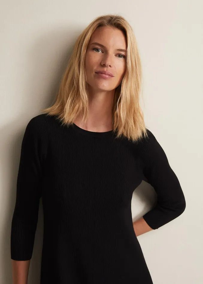 Phase Eight Dresses Evelyn Black Ribbed Mini Dress Black 8211 Women