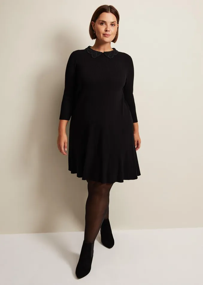 Phase Eight Dresses Evelyn Black Ribbed Mini Dress Black 8211 Women
