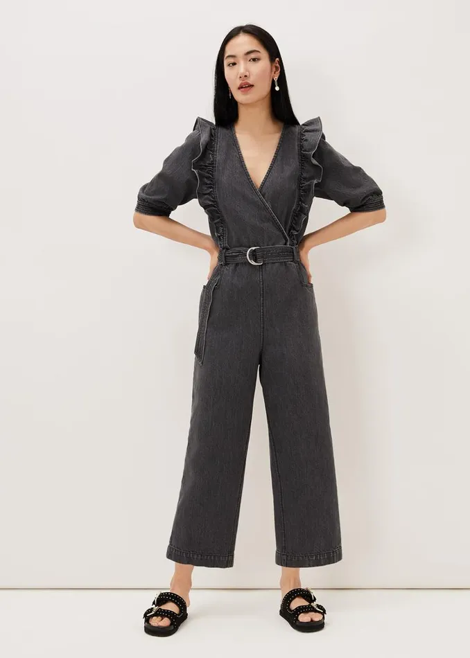 Phase Eight Dresses Flora Denim Frill Jumpsuit Grey 8211 Women