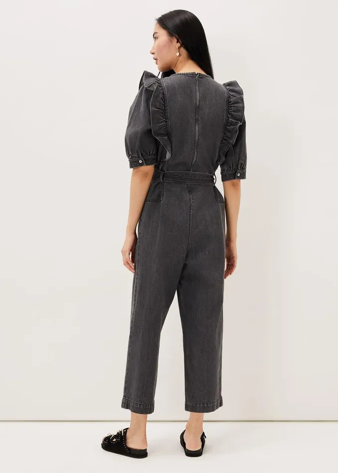 Phase Eight Dresses Flora Denim Frill Jumpsuit Grey 8211 Women