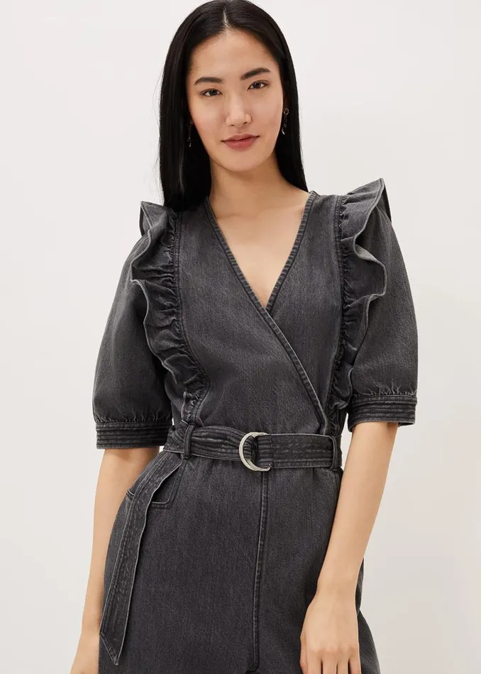 Phase Eight Dresses Flora Denim Frill Jumpsuit Grey 8211 Women