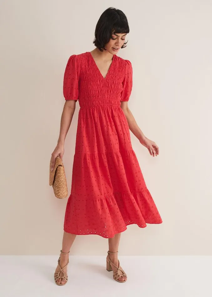 Phase Eight Dresses Gretta Broderie Midi Dress Pink 8211 Women