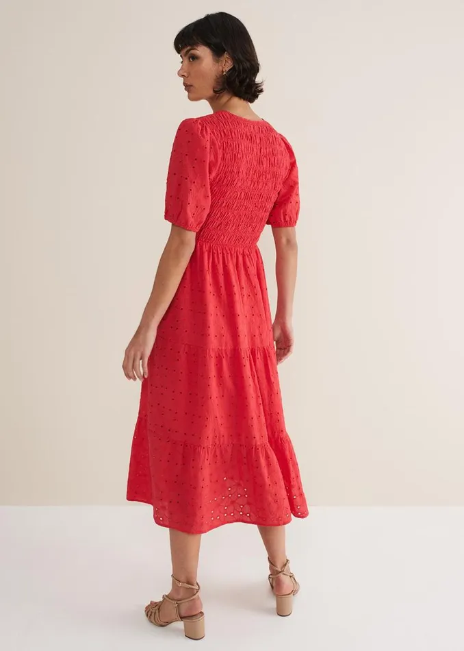 Phase Eight Dresses Gretta Broderie Midi Dress Pink 8211 Women
